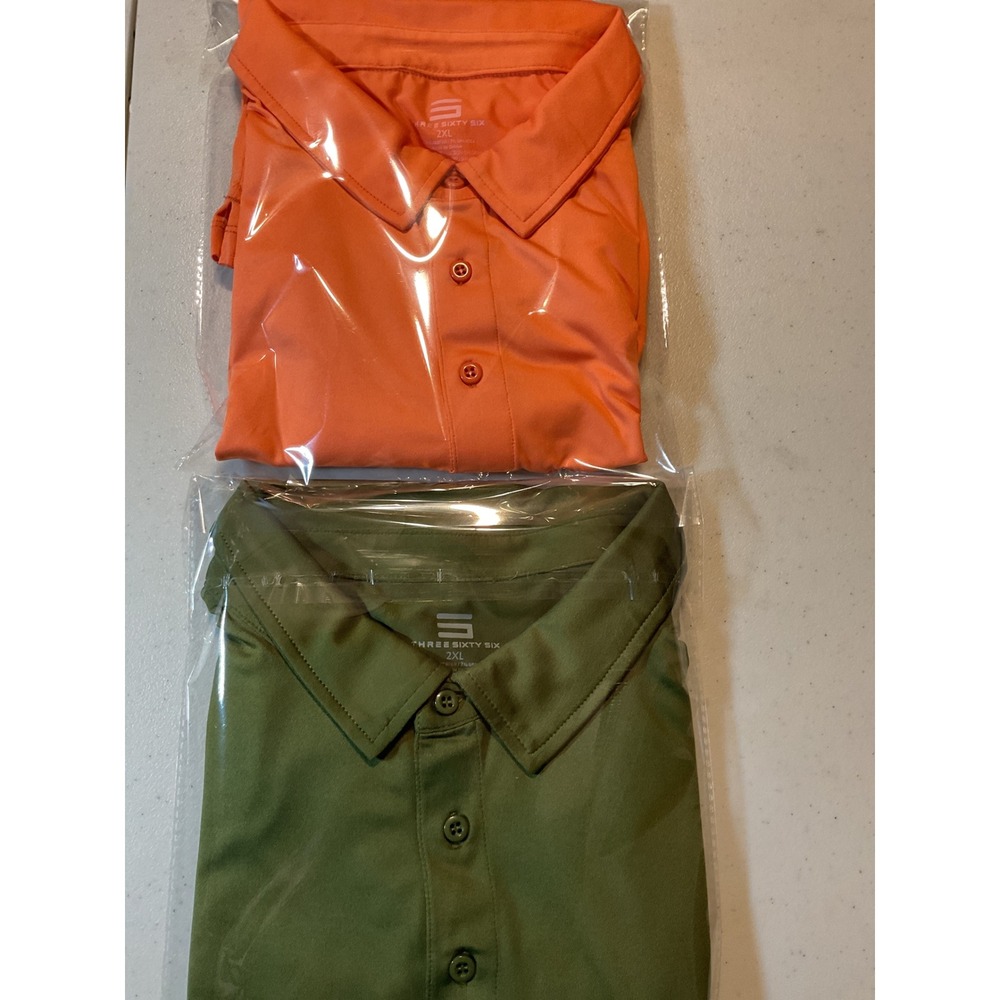 Three Sixty Six Mens‎ 2XL Performance Golf Polo Shirt Lot 2 Orange Olive Green